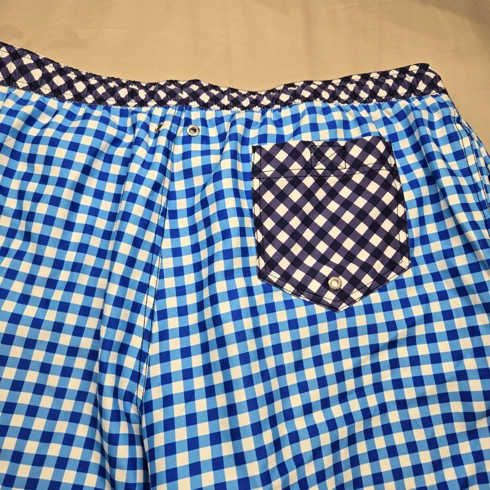 Draper James x Lands End Mens Gingham Polo and Swim Trunks‎ Set Blue Navy XL